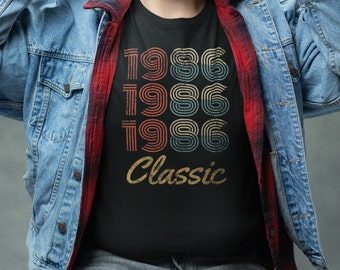 Camiseta clásica vintage de 1986, regalo de cumpleaños número 38, camisa de 38 años, camiseta retro desgastada, camiseta nacida en 1986, regalo de la vieja escuela, camiseta unisex