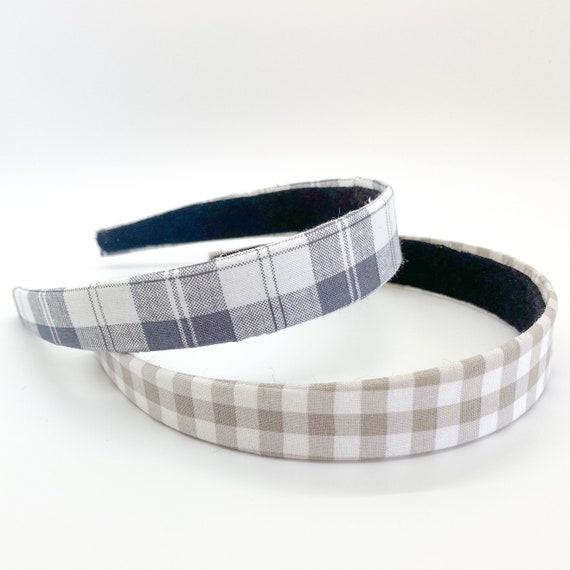 Gray and White Plaid and Gray and White Gingham Headbands Two | Etsy
