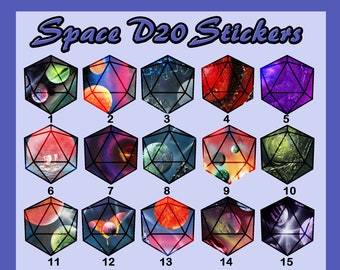 Space Themed D20 Dice 3 Inch Vinyl Matte Stickers
