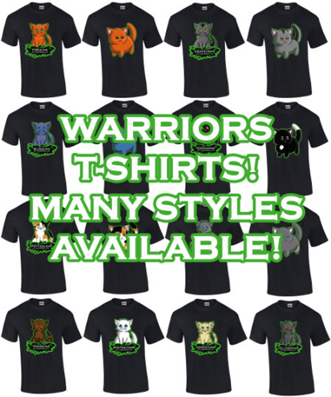 Warrior Cats Character Tshirts Multiple Characters, Styles, Colours