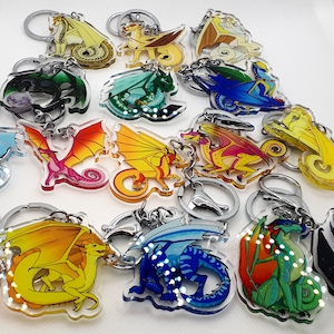 Wings of Fire Dragon 2 inch Clear Double Sided Acrylic Keychain or Necklace, Tsunami, Glory, Clay, Sunny, Starflight and more!