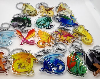 Wings of Fire Dragon 2 inch Clear Double Sided Acrylic Keychain or Necklace, Tsunami, Glory, Clay, Sunny, Starflight and more!