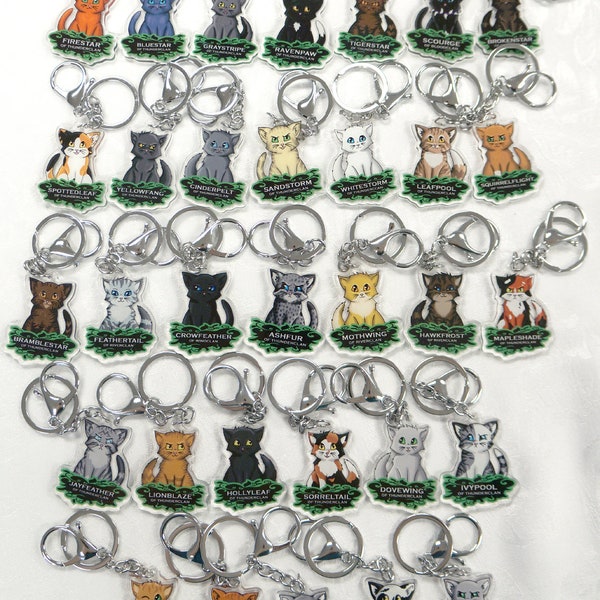 Warriors Cats Double Sided 2 inch Acrylic Keychains or 65cm Necklace - Firestar, Bluestar, Graystripe, Jayfeather, Squirrelflight and more!