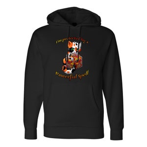 I&#39;m Protected by a Pawerful Spell Calico Cat with D20 dice DND Hoodie- Multiple Sizes and Colours Available!