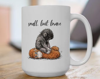 Punch the Monkey "Small But Brave" Ceramic Mug, Inspirational Animal Coffee Cup
