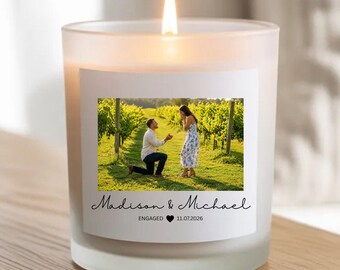Proposal Candle, Personalize Engagement Frosted Candle, Custom Engaged Couple Candle with Bamboo Lid, Bride To Be Coconut Soy Candle Gift