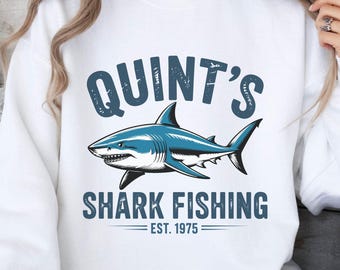 Quint's Shark Fishing Crewneck Sweatshirt, Vintage Shark Graphic