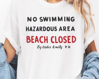 Beach Closed Comfort Colors T-Shirt: Amity Island Summer Tee, Ocean Thriller Shark