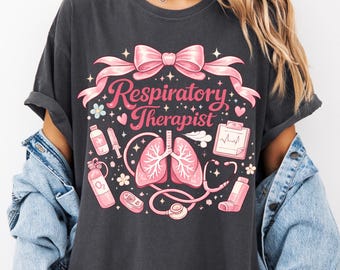Respiratory Therapist Illustration T-shirt,  Lungs Stethoscope Inhaler Medical