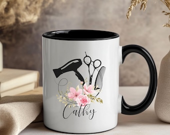 Custom Floral Hairdresser Tools Accent Coffee Mug | Personalized Stylist Mug