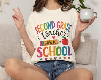 Second Grade Teacher Back to School T-Shirt | Colorful Apple Pencil Design