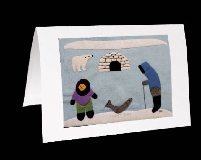 Eskimo Greeting Card #26 "Annie's brother Daniel and his wife Mary camping in Winter" by Annie Aculiak