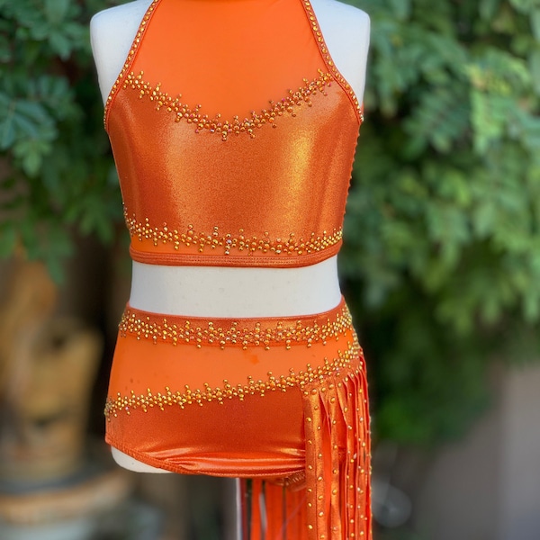 READY-TO-SHIP // Child Small/Medium // Orange Metallic Fringe Jazz Costume