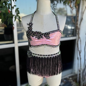 READY-TO-SHIP // Child Small // Pink & Black Metallic Fringe Jazz Costume
