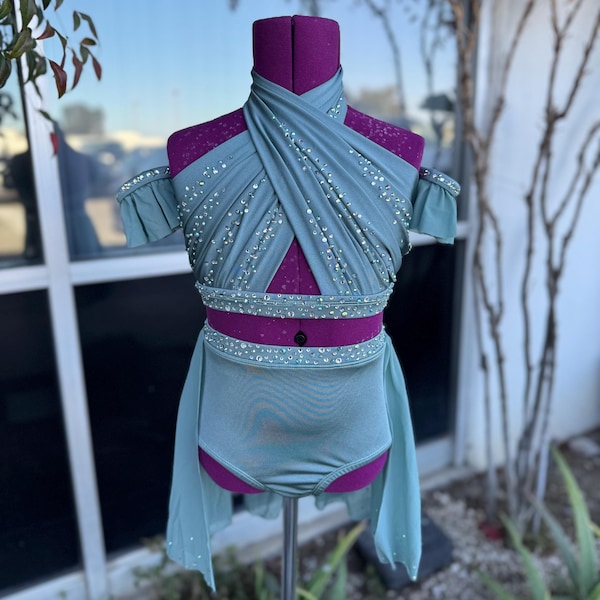 Rhinestone Lyrical Costume: Child Medium, Slate Blue/Gray