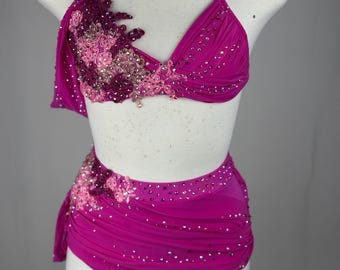Pink Lyrical Dance Costume: Rhinestone Appliques, Adult XS