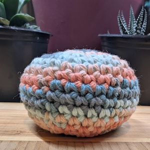 Handmade Hacky Sack - Coral/Blue Multi - Crochet Footbag