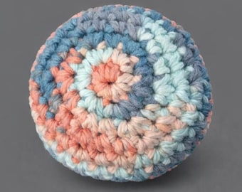 Handmade Hacky Sack - Coral/Blue Multi - Crochet Footbag