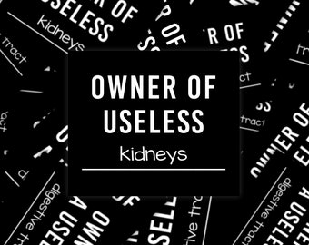 Owner Of Useless Kidneys Sticker, Kidney Disease Awareness Sticker, Cystinuria Awareness Sticker, Chronic Illness Humor