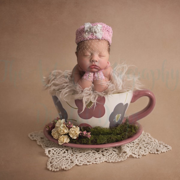 Vintage Teacup Photography Background, Newborn Baby Digital Backdrop, Vintage Photo Scene Backdrops, Baby Girl and Boy Teacup Photo Prop