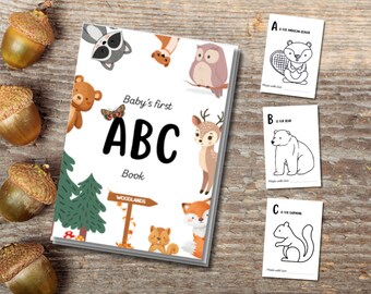 Woodland Animals ABC Coloring Book, Baby Shower Alphabet (Digital Download)