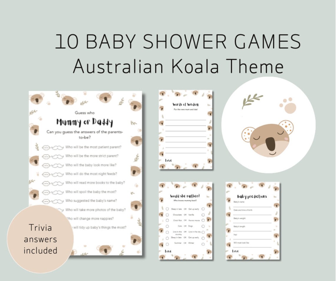Australian baby shower games with koala s 10 printable koala baby