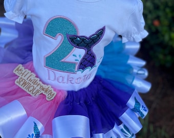 Personalized Mermaid Tutu Birthday Outfit: Custom Name, Glitter Detail