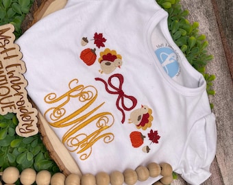 Personalized Thanksgiving Shirt | Embroidered Turkey, Pumpkin, Monogram