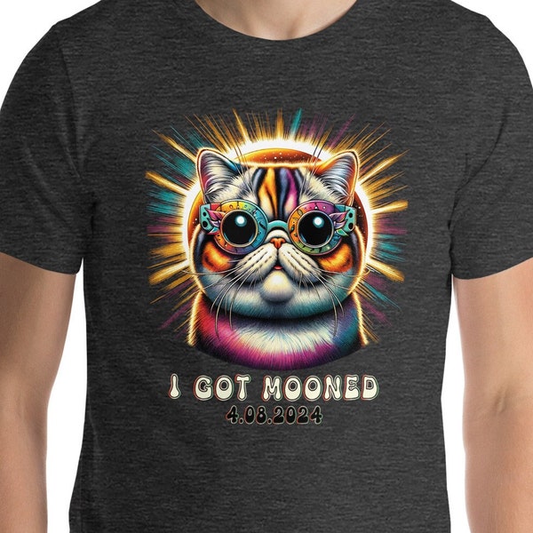 Funny I Got Mooned Shirt, Cute Cat Wearing Glasses Tee, Total Solar Eclipse, April 8 2024, Totality Eclipse Souvenir, Cat Lover Gift