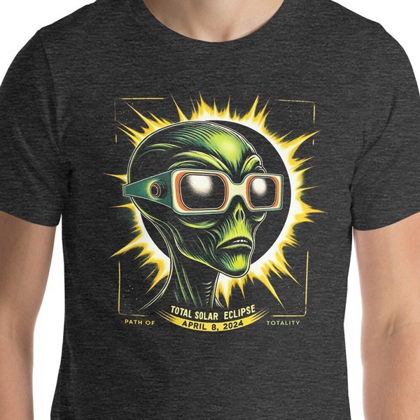 Funny Alien Wearing Solar Eclipse Glasses, 2024 Total Solar Eclipse Shirt, Sci-Fi Outer Space Tee, Path of Totality Event April 8, Astronomy
