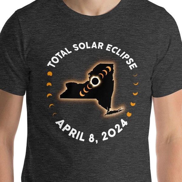 Total Solar Eclipse NY Shirt, April 8 2024, New York State Shape, Path of Totality Tee, Family Matching Spring America Eclipse Souvenir Gift