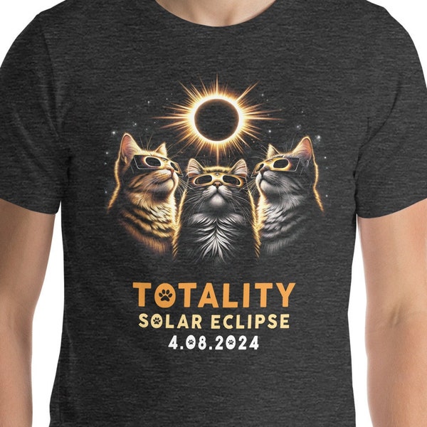 Chemise drôle de chats de totalité, chat portant le t-shirt de lunettes d'éclipse solaire, 3 chats éclipse de lune, 8 avril 2024, cadeau souvenir d'éclipse, amoureux des félins