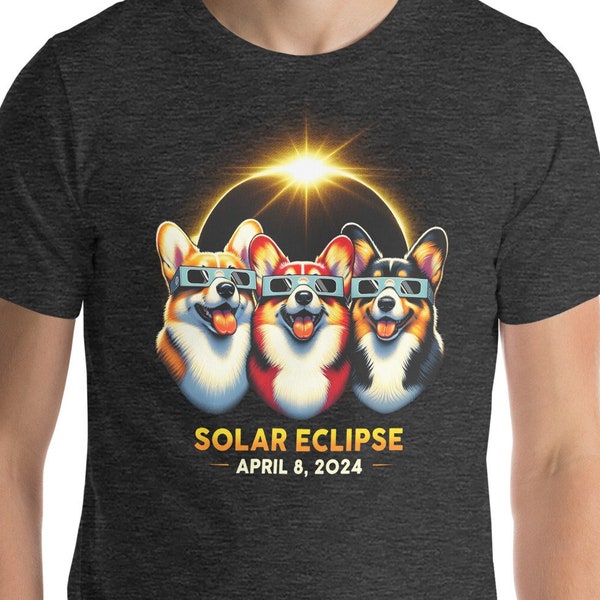 Total Solar Eclipse Corgi Wearing Glasses Shirt, Red Tricolor Black Corgis, Pembroke Welsh Corgi Tee, April 8 2024 Totality Souvenir Gift