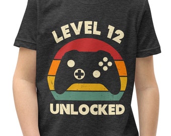 12th Birthday Shirt, 12 Years Old,  Level 12 Unlocked, Gamer Gift, Twelve Birthday, Video Game Party, 12th Birthday Gift, Gaming, Youth Tee