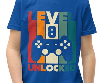 8th Birthday Shirt, Eighth Birthday, 8 Years Old, Level 8 Unlocked, Gaming Shirt, Gamer Gift, 8th Birthday, Eight Year Old, Video Game Shirt