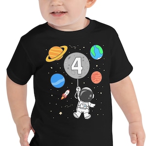 4th Birthday Shirt, Astronaut Birthday, Outer Space, Fourth Birthday, Boys Girls Birthday Shirt, Toddler Birthday, Astronomy, Custom Name