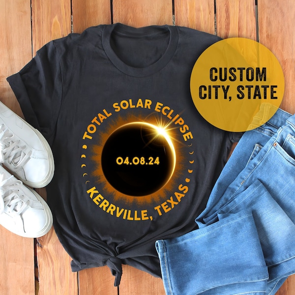 Camisa Total Solar Eclipse 2024, Ciudad Estado personalizada, Totalidad de América, Astronomía lunar, Regalo de recuerdo de eclipse solar, 8 de abril de 2024, Personalizado