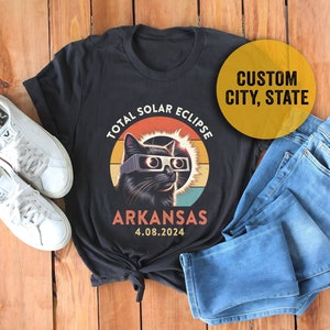 Total Solar Eclipse Shirt, Funny Cat Wearing Eclipse Viewers Tee, Custom City State, 2024 Totality Eclipse Souvenir, Astronomy Lover Gift