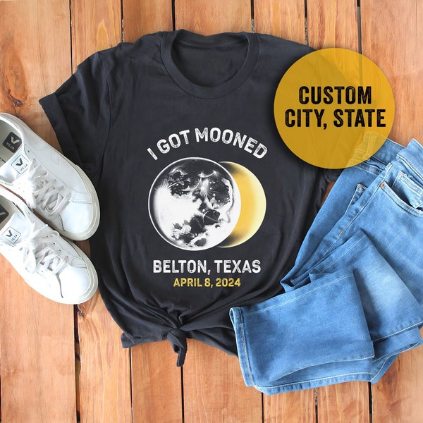 I Got Mooned Spring Shirt, Custom City State, April 8, 2024 Tee, Totality Event Souvenir, Astronomy Gift, Sun Moon Phase Astrology Lover