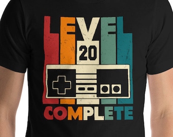 Fun Gaming Retro Gamer Level 20 Complete for 20th Birthday mens t-shirt top gift Fun Gaming Retro Gamer Level 20 Complete for 20th Birthday mens t-shirt top gift