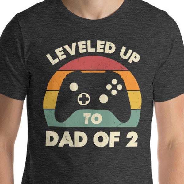 Leveled Up To Dad of 2, Dad of Two, Pregnancy Announcement, Video Game Shirt, Fathers Day Gift, Gift for Dad, Gaming GIft, Expecting Shirt