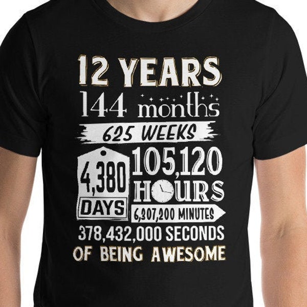 12th Birthday Shirt, Birthday Countdown, Of Being Awesome, Twelfth Birthday, 12 Years Old, Double Digits, 12th Birthday Gift, 12th Birthday