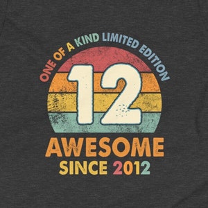 Awesome Since 2012, 12th Birthday Shirt, 12 Year Old Birthday, Vintage 2012 Shirt, Level 12 Unlocked, Twelfth Birthday, Kids Birthday Gift