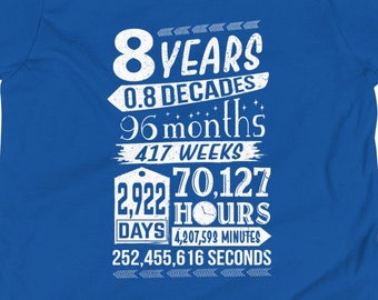 8th Birthday Shirt, 8th Birthday Party, Birthday Countdown, 8 Years Old, Eight Year Old, Math Geek, 8th Birthday Outfit, Eighth Birthday