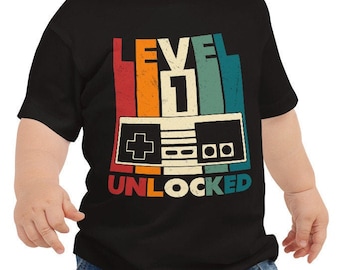 1st Birthday Shirt, Level 1 Unlocked, Gaming Shirt, Video Game Party, First Birthday, 1 Year Old, Retro Gamer, One Birthday, One Year Old