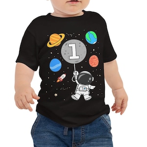 Camisa de primeiro aniversário, aniversário de astronauta, aniversário do espaço sideral, camisa de aniversário de meninos e meninas, aniversário de criança, astronomia, nome personalizado, body