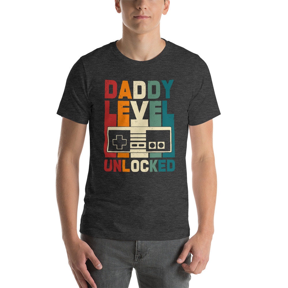 Mens Daddy Level Unlocked T-Shirt Funny Dad Game Geek Gift