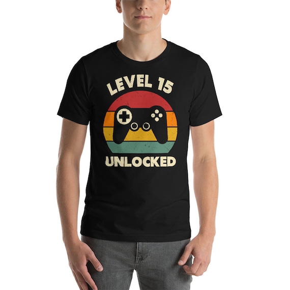 Vintage 15th Birthday Level 15 Unlocked Funny Gamer Gift T-Shirt