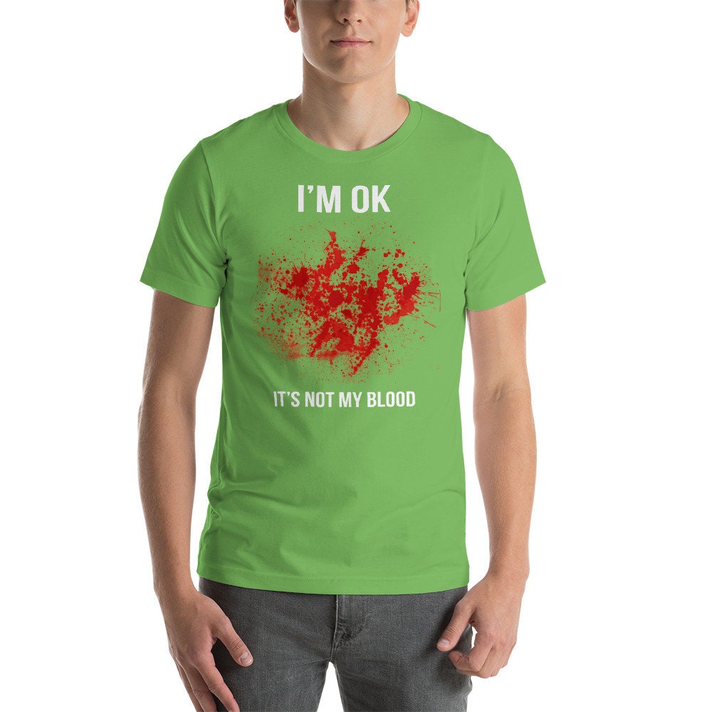 T-shirt Humour Horreur Halloween « I'm Ok It's Not My Blood » Pour Homme - Col V, Manches Courtes, Coton Décontracté