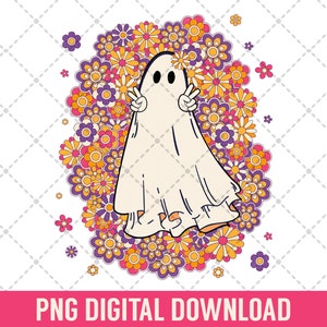 Floral Ghost PNG, Groovy Flowers, Funny Halloween Sublimation, Ghoul PNG, Retro Halloween Shirt Png, Ghost Png, Pumpkin Png, Fall Png